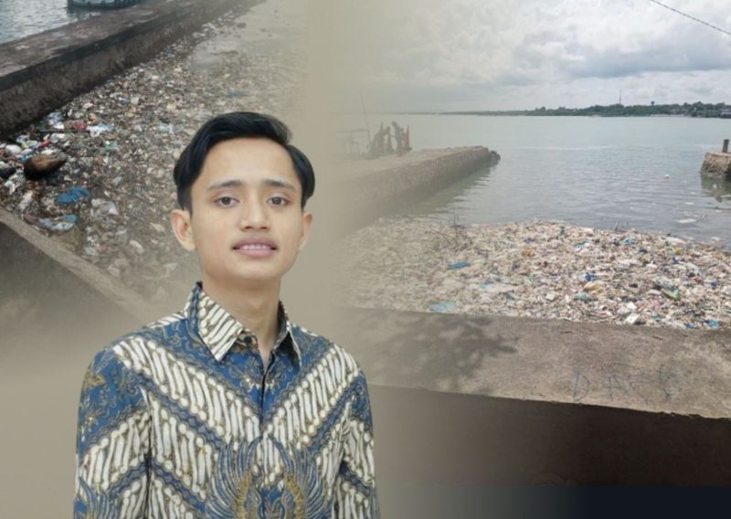 BEM UNIBA MADURA, M. Rofiqul Mukhlisin, saat menyatakan sikap terhadap kondisi sampah di Pulau Talango